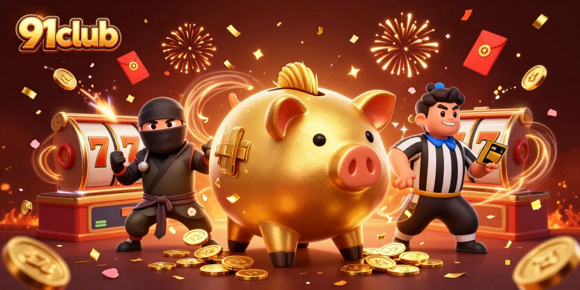 Engage in exciting slot action with 91club's vibrant 3D casino scene featuring dynamic characters.