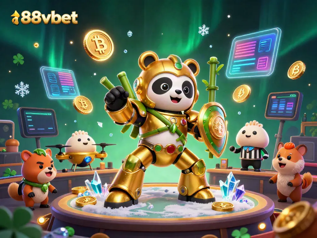 Experience the excitement at 88vbet with a golden panda in a vibrant casino arena.