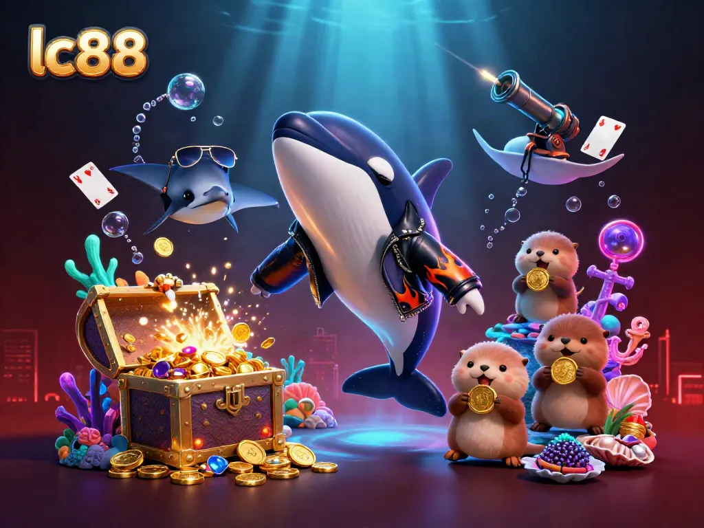 lc88 attracts players with thrilling underwater casino vibes and dynamic game elements like coins and cards.