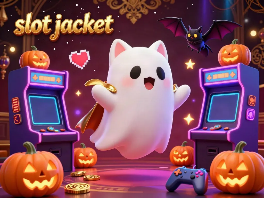 Experience the thrill of winning a slot jackpot with a lively casino scene featuring a ghost cat and a golden-caped bat.