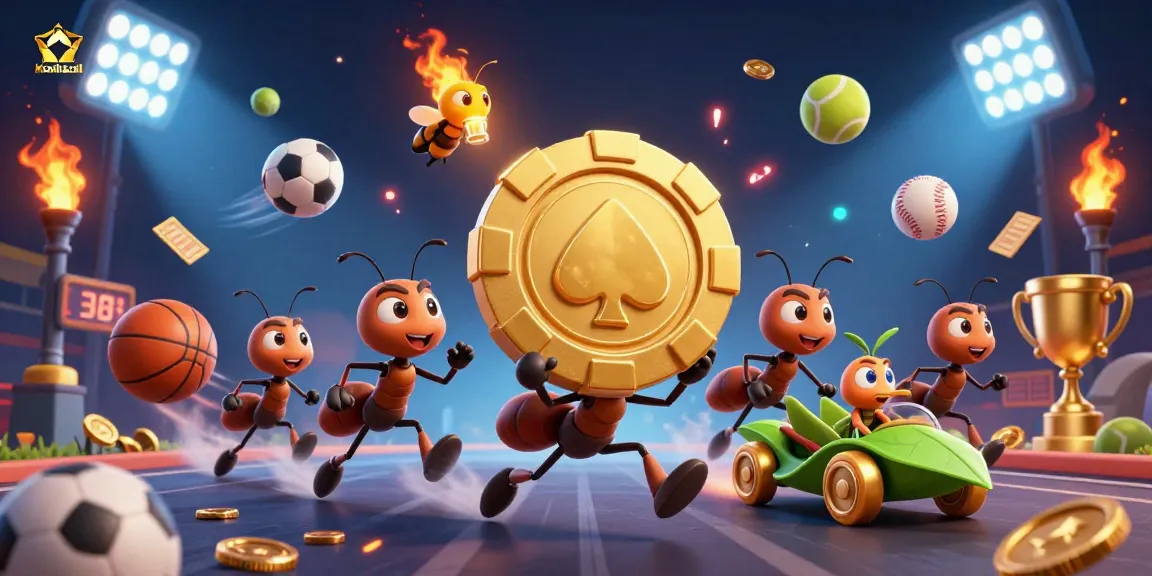 Engage with keonhacai as a team of ants steals a golden poker chip in this vibrant casino scene.