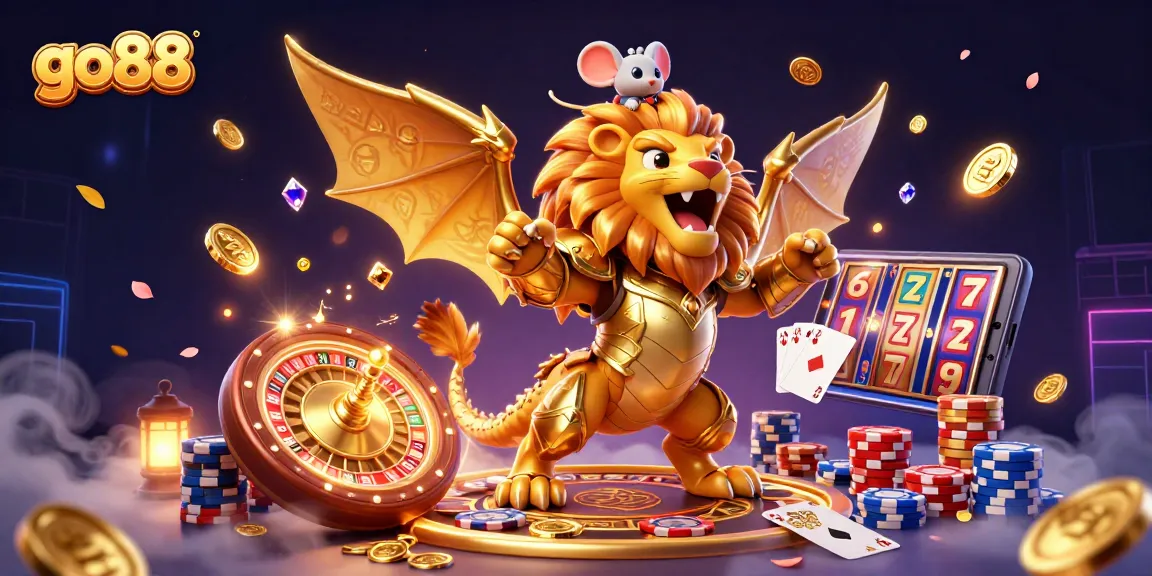 Experience go88's thrilling gaming adventure with our golden chimera and vibrant casino elements.